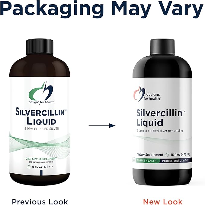 Designs for Health - Silvercillin Liquid, 15ppm Non-Toxic Form of Silver - Non-GMO GI + Immune Support Supplement (95 Servings / 16oz)