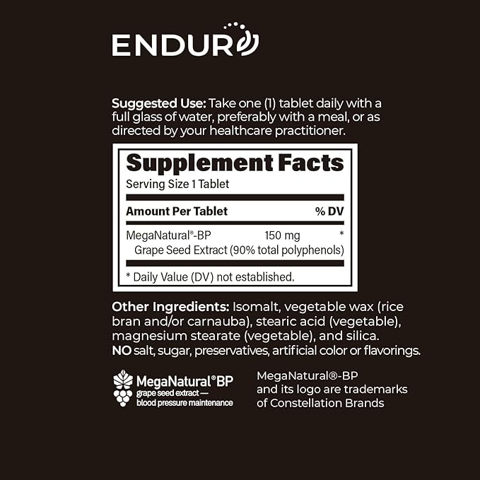 Endur MegaNatural-BP Grape Seed Extract, Sustained Release Formula For Optimal Absorption, 150mg (120 Tablets)