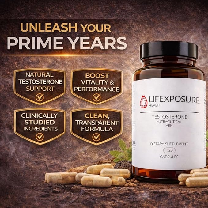 Natural Testosterone Supplement for Men - KSM-66 Ashwagandha, LJ100 Tongkat Ali, PrimaVie Shilajit, Royal Jelly, GG-Gold - Energy, Stamina, & Muscle Support Supplement - 120 Capsules