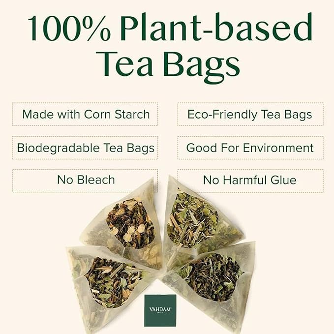 VAHDAM Organic Turmeric Ginger Herbal Tea Bags (100 Pyramid Tea Bags) Caffeine Free, Non GMO | 100% Pure Herbal Blend - Savory & Spicy, Plant-Based Teabags | Resealable Ziplock Pouch