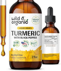 Wild & Organic Turmeric Curcumin Supplement with Black Pepper - Movement & Immune Support - Liquid Turmeric Curcumin with Black Pepper - Add to Tea Drops - Vegan, Sugar & Alcohol-Free Tincture - 2 oz