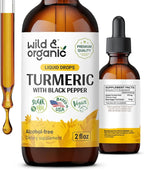 Wild & Organic Turmeric Curcumin Supplement with Black Pepper - Movement & Immune Support - Liquid Turmeric Curcumin with Black Pepper - Add to Tea Drops - Vegan, Sugar & Alcohol-Free Tincture - 2 oz