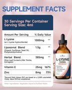 L-Lysine 1000mg Liquid Drops, L-Lysine Supplement for Essential Amino Acid Supplement for Lips & Oral Health & Collagen Formation Support, Natural Grape Seed Extract Drops-300 mg Grape Seed Extract L