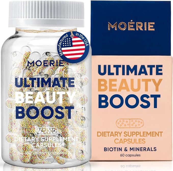 Moerie Ultimate Hair Boost Supplements for Women & Men - Hair, Skin, Nails Vitamins with Biotin & Minerals for Hair Health - Thicker Hair - 60 Capsules