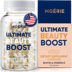 Moerie Ultimate Hair Boost Supplements for Women & Men - Hair, Skin, Nails Vitamins with Biotin & Minerals for Hair Health - Thicker Hair - 60 Capsules
