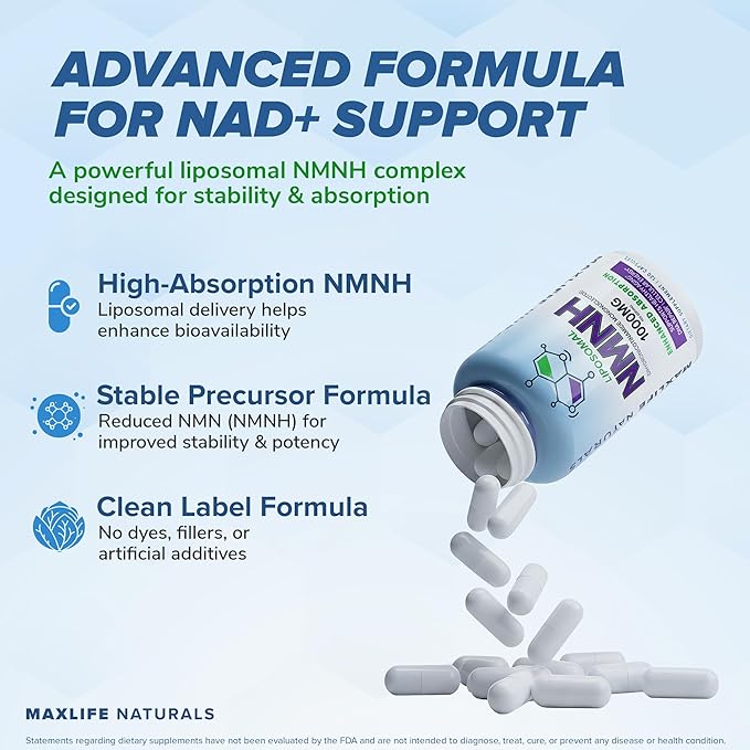 Liposomal NMNH 1000mg - 120 Capsules, Dihydronicotinamide Mononucleotide NAD+ Precursor - Ultra-Absorbable NAD Plus Complex, Liposomal NMN Supplements Capsules for Aging Support & Cellular Energy