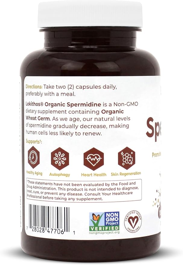 Organic Spermidine Capsules | Organic Wheat Germ Extract | Promotes Cell Renewal, Better Aging | Thiamine, Zinc, Manganese | 1050mg Per Serving | USDA Organic, Vegan, Non-GMO | 120 Capsules