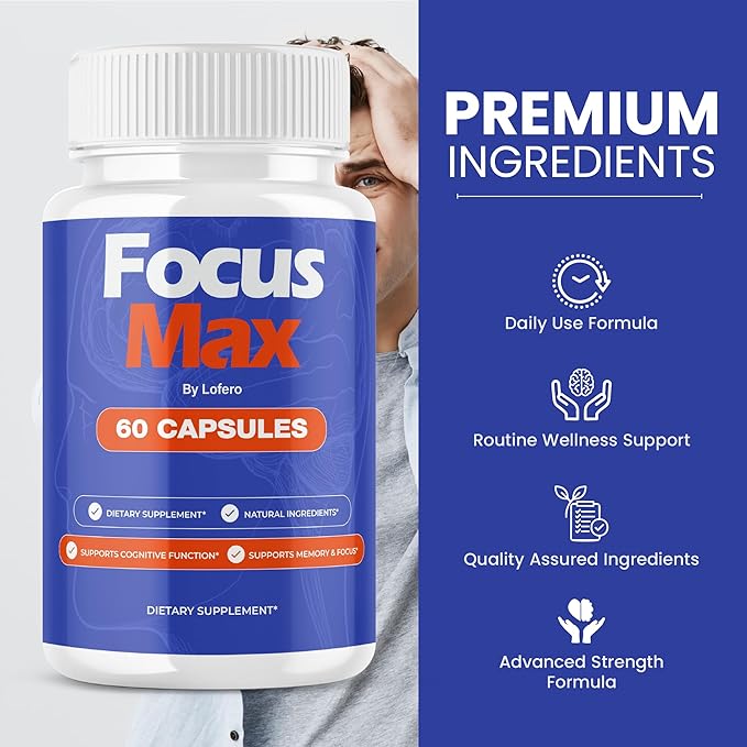 (3 Pack) Focus Max Capsules, FocusMax Brain Supplement Pills Advanced Maximum Strength Formula for Mental Clarity, Attention, Sharp Memory, Calm Mind Mood, Health & Wellness Support Capsulas (180 ct)
