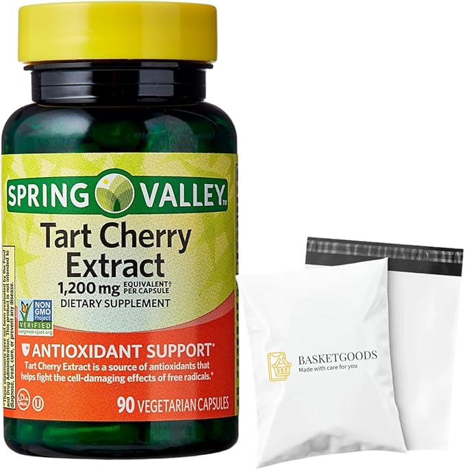 Spring Valley Tart Cherry Extract Antioxidant Support Dietary Supplement Vegetarian Capsules, 1,200 mg, 90 Count (Pack of 1) - Set by Basket Goods