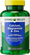 Calcium, Magnesium, Zinc Plus Vitamin D3, Dietary Supplement, 250 Count (Pack of 1)
