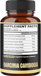 Premium Garcinia Cambogia Capsules with Green Tea, Arjuna, Garlic, Turmeric, Black Pepper - Body Health & Immune Support Supplement - 1 Pack 150 Caps for 5 Months
