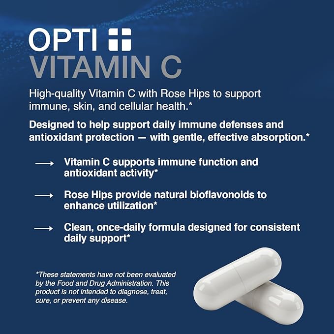 Opti + Vitamin C 1000mg Capsules | Buffered Vitamin C Time Release Essential Antioxidant, Immune System Support & Promotes Healthy Aging* | 100 capsules/100 Servings