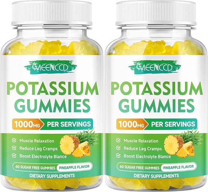 Potassium Citrate Gummies 1000mg, High Potency Potassium Supplement Gummies for Adults Women & Men, Support Muscle Health, Sugar-Free, Pineapple Flavor, 120 Count