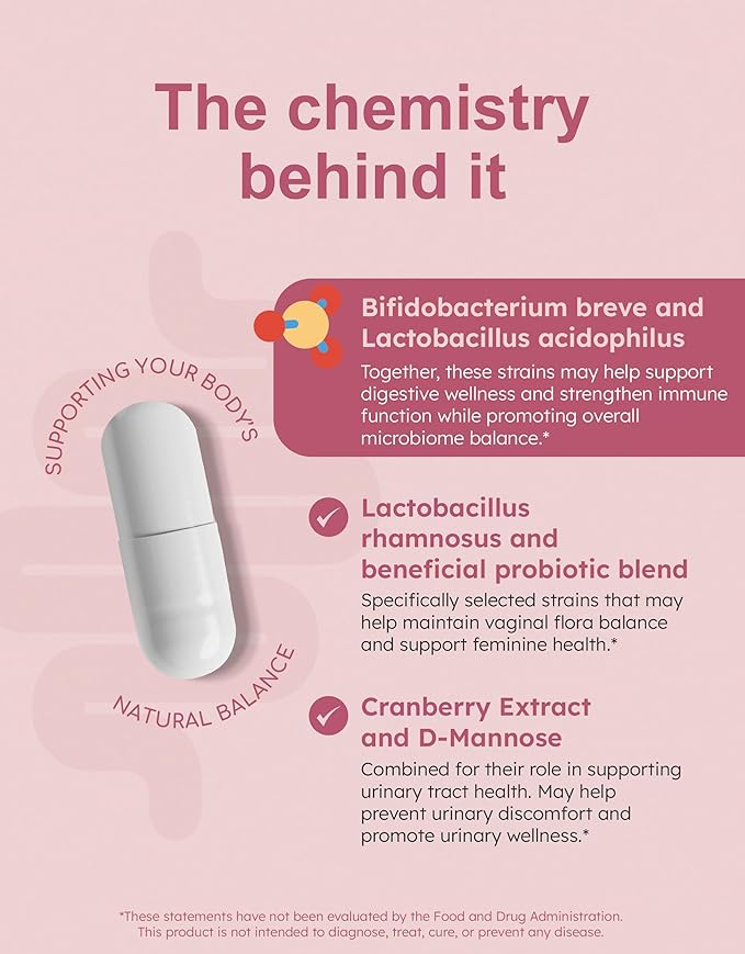 Daily Probiotics for Women & Men with Bifidobacterium Longum & Prebiotics for Gut Health + Probiotic for Women with Cranberry, D-Mannose & Prebiotics to Support Vaginal, Urinary & Digestive Health