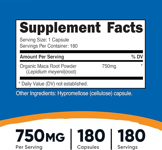 Nutricost Maca Root Capsules (Lepidium meyenii) 750mg, 180 Capsules, 180 Servings (Pack of 2)