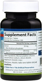Carlson Chelated Chromium 200 mcg Superior Absorption - Healthy Metabolism Energy Production & Optimal Wellness - 300 Tablets