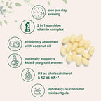 Micro Ingredients Vitamin D3 1,000 IU + K2 MK-7 25 mcg, 300 Softgels | Virgin Coconut Oil | 2-in-1 Bone, Immune & Heart Support | Easy to Swallow, Non-GMO