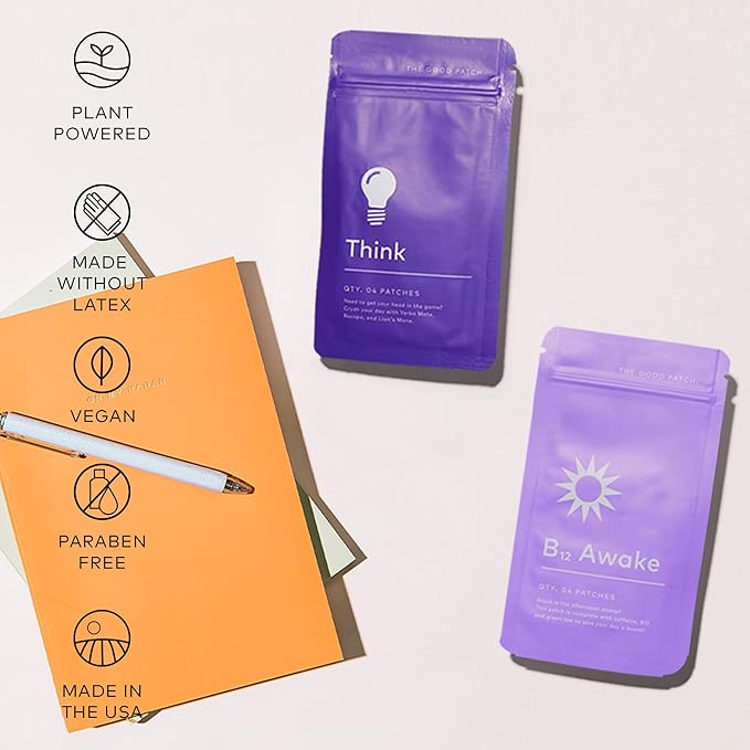 The Good Patch Weekday Hustle Duo - Awake B12 with Caffeine and Vitamins to Help Promote Energy - Think with Caffeine, Yerba Mate to Support Focus (8 Total Patches)