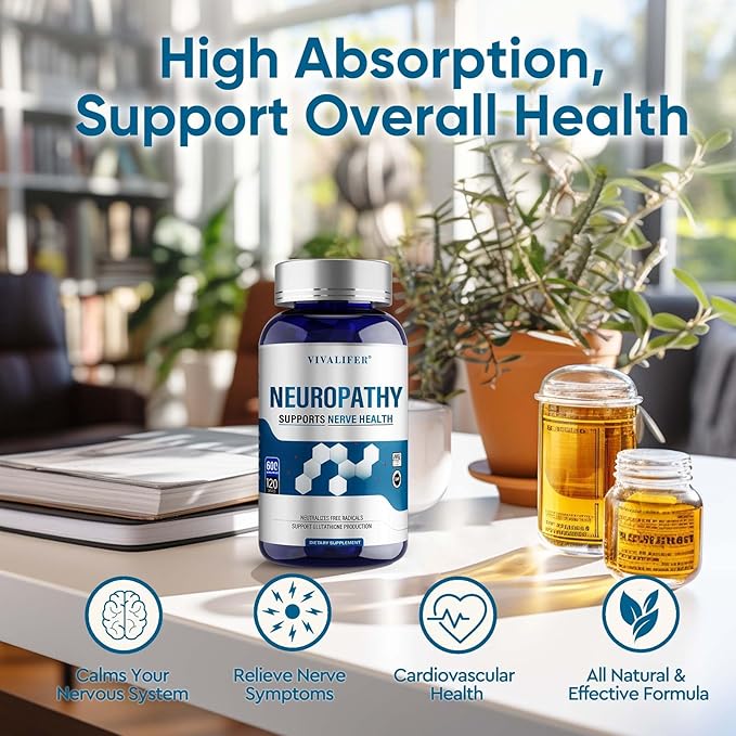 Nerve Savior for Neuropathy, 120 Capsules with 600mg Alpha Lipoic Acid, Benfotiamine & B12, for Discomfort in Feet, Hands, Legs, Back & Neck