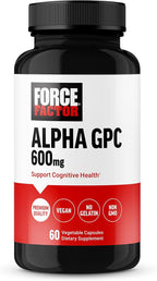 Force Factor Alpha GPC Brain Supplement for Memory and Focus, Mood Support Supplement with Alpha GPC 600mg, Premium Quality, Vegan, Non-GMO, 60 Capsules