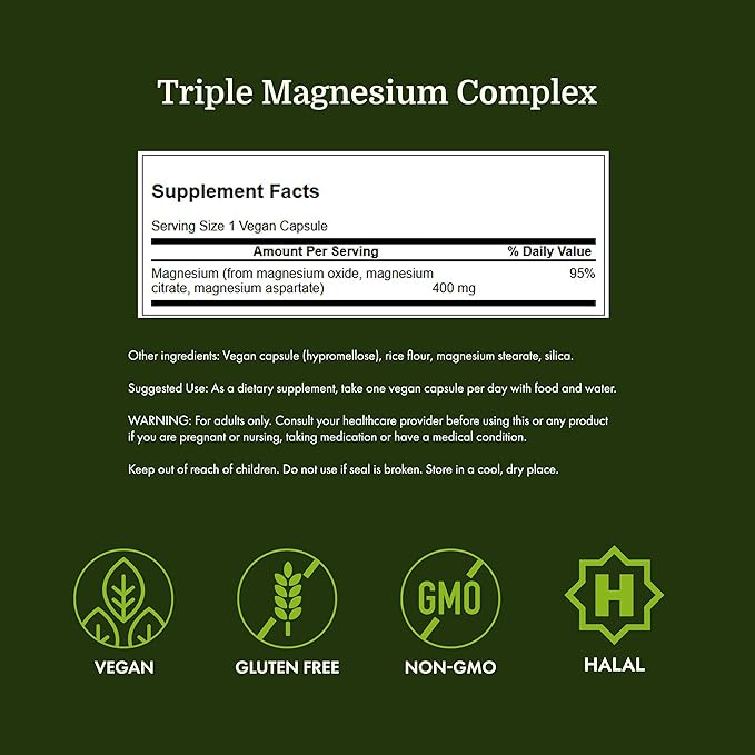 Swanson Triple Magnesium Complex - Mineral Supplement - Natural Support - Featuring Citrate, Oxide & Aspartate - (100 Capsules, 400mg Each, 4 Pack)