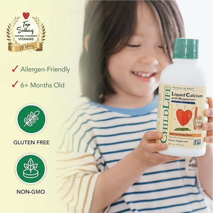 ChildLife Essentials Liquid Calcium Supplement for Kids - Baby Calcium with Magnesium, Zinc, and Vitamin D3 - Orange Flavor, 16 fl oz (2 Pack)
