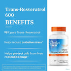 Doctor's Best Trans Resveratrol Supplement 600 mg for Men & Women - 98% Pure Trans-Resveratrol Capsules for Nutrition, Health & Wellness Support, Vegan, Gluten Free, Non GMO - 60 Veg Caps