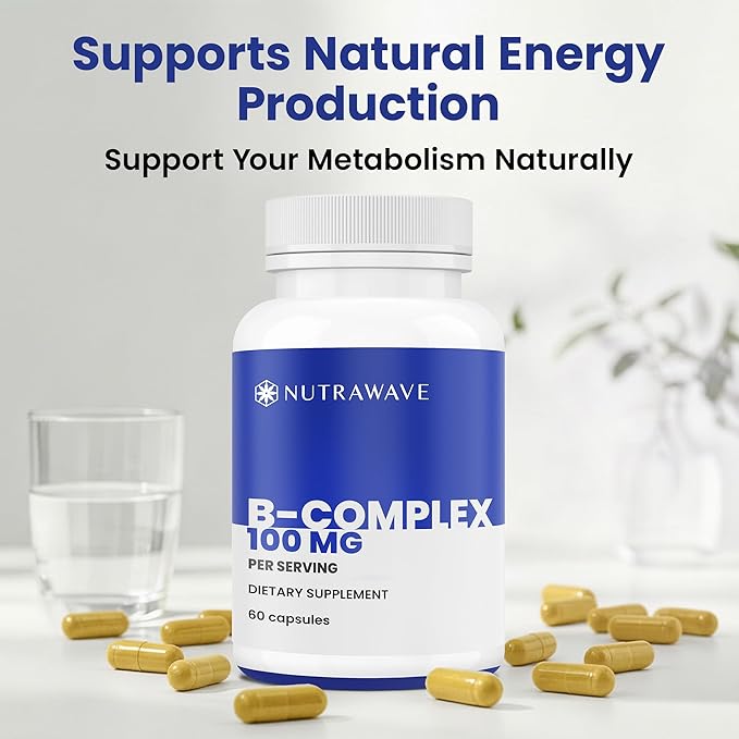 NEW Nutrawave Vitamin B Complex – Super B Vitamins for Women & Men with B1, B2, B3, B5, B6, B7, B9, B12, Choline & Inositol – Supports Energy & Nervous System – Non-GMO, Vegan – 60 Capsules