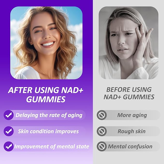 NAD Gummies with Nicotinamide Riboside, NAD+ Supplement for Women & Men with Trans-Resveratrol, Fisetin, Vitamin B2, B5, B6, Anti-Aging, Cell Regeneration & Energy, Sugar-Free, 60 Gummies