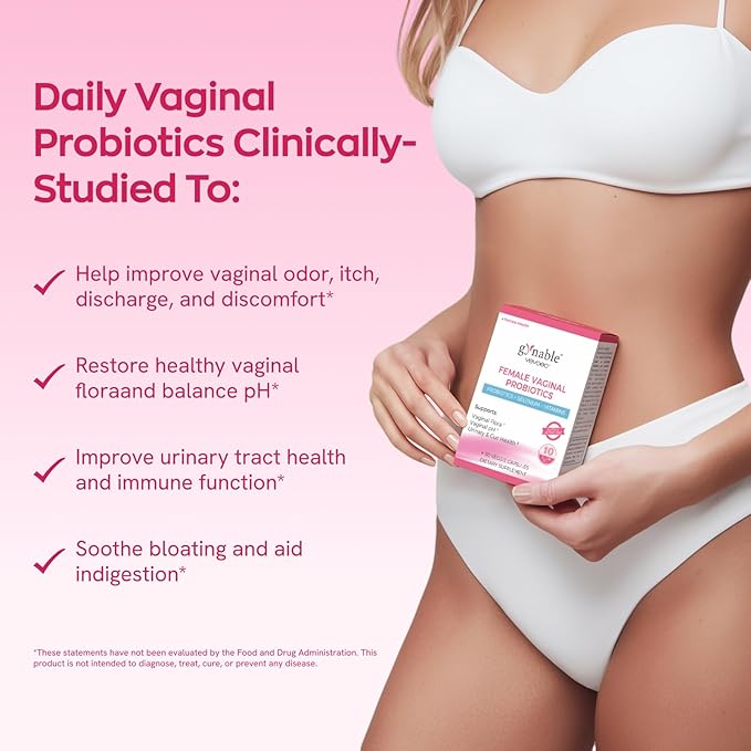 Gynable Vaginal Probiotics for Women Odor & Itch Support, Urinary | pH Balance, Female Probiotics 10 Billion CFU Lactobacillus Probiotics Blend,Selenium-Vitamin C/E/D3 Promote Immune Health,60 Count