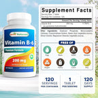 Best Naturals Vitamin b6 200mg for Adults, 120 Tablets (120 Count (Pack of 2))