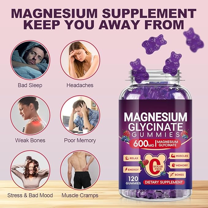 Magnesium Glycinate Gummies 600mg, Sugar Free Mix Berry