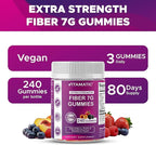 Vitamatic Prebiotic Fiber Gummies for Adults, 7G Extra Strength, Zero Sugar Added, 240 Pectin Based Gummies, Digestive Health & Regularity Support (Pack of 2)