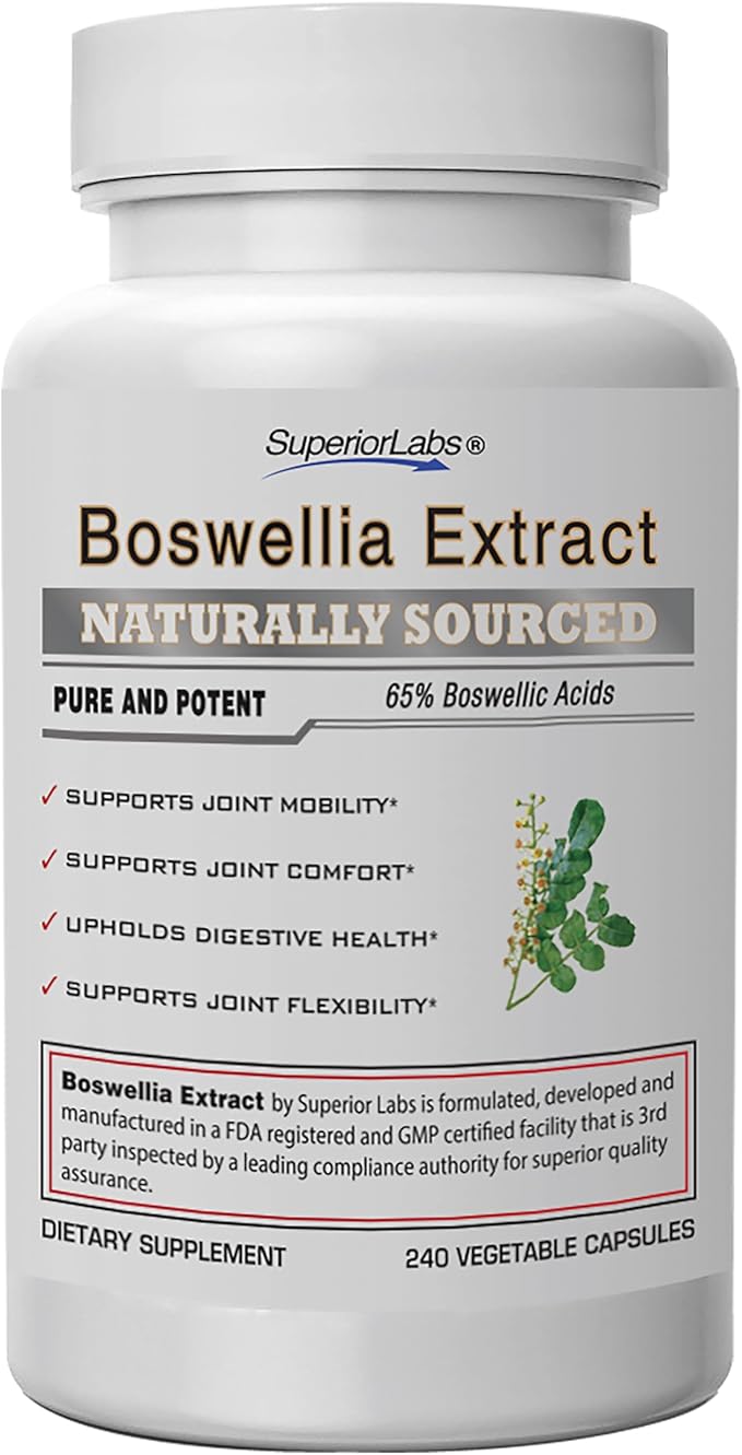 Superior Labs Boswellia Serrata Extract 500mg – 65% Boswellic Acids, Pure Non-GMO, Zero Fillers, Indian Frankincense, Supports Healthy Inflammatory Response & Joint Comfort – 240 Veg Caps