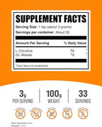 BulkSupplements.com L-Citrulline Malate 2:1 Powder - Nitric Oxide Boost, Citrulline Malate Supplement - Unflavored & Gluten Free - 3g per Servings, 100g (3.5 oz) (Pack of 1)
