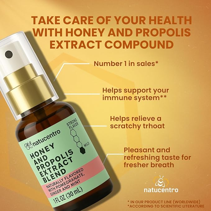 Propolis Throat Spray with Premium Brazilian Honey and Green Propolis Extract, Naturally Flavored, No Glycerin, Controlled Origin, Immune System Support, Premium Daily Spray 1 fl oz (30 mL)