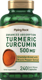 Piping Rock Turmeric Curcumin Supplement | 240 Capsules | with Black Pepper Extract | Standardized Complex | Non-GMO, Gluten Free