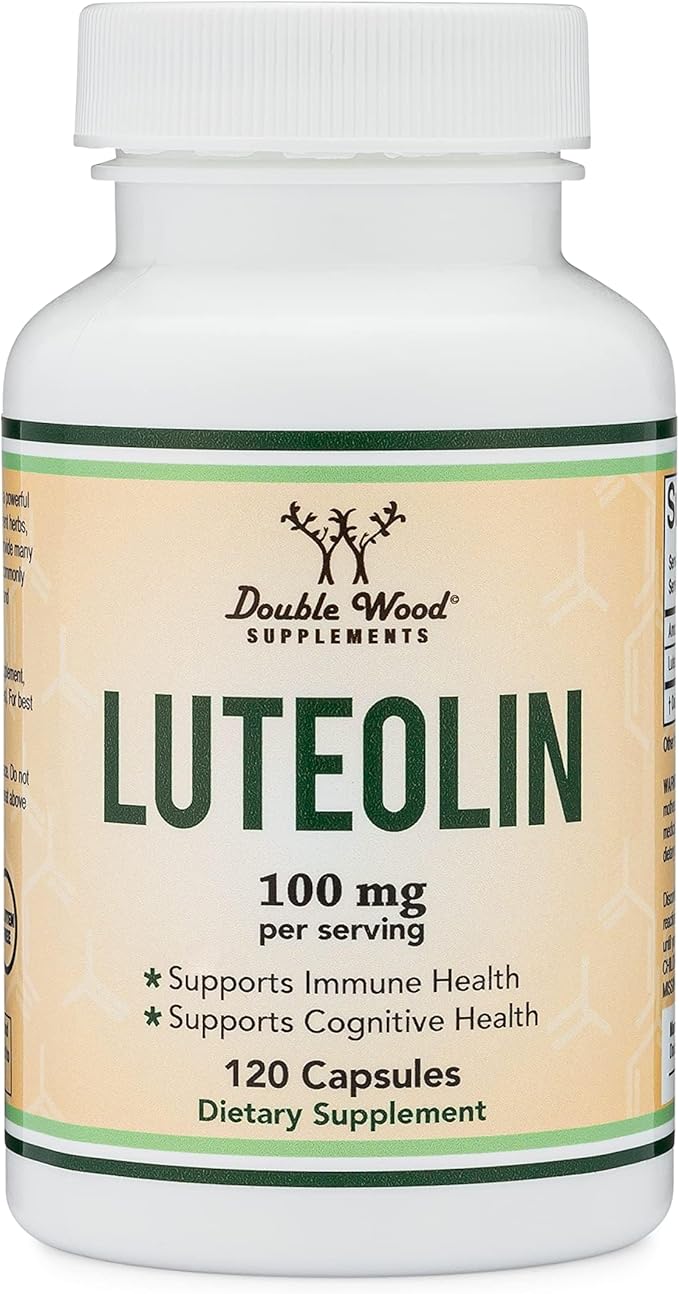 Double Wood Supplements Luteolin Supplement 100mg Servings of Bioactive Flavanoids (120 Capsules, Gluten Free) Potent Polyphenols Flavonoid for Brain and Cardiovascular Support