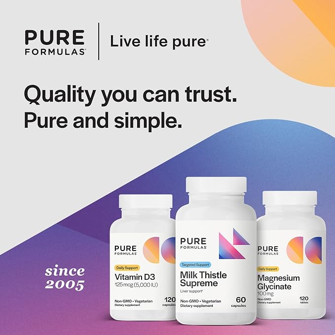 PureFormulas Milk Thistle Supreme 250 mg – Liver Health & Antioxidant Support – Non-GMO Vegetarian Capsules – 60 Count