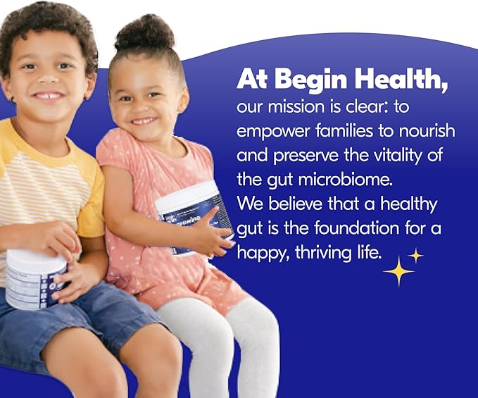 Begin Health Growing Up Prebiotics for Kids | Daily Prebiotic Fiber Supplement with 2'-FL HMO | Supports Regularity & Gut Health | Unflavored Powder | Ages 1+ | 56 Servings