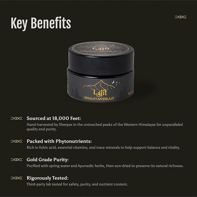 Lajit Gold Grade Himalayan Shilajit Resin – Organic, Sun-Dried, Bioavailable Nutrients, Fulvic Acid | Lab Tested Pure Shilajit for Men & Women - Natural Energy, Vitality, 85 + Trace Minerals - 20g