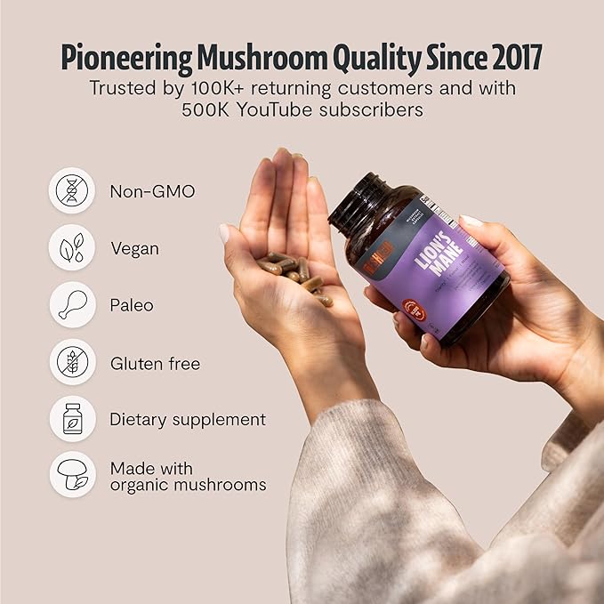 FreshCap Mushrooms Ayurveda Lions Mane Supplement Capsules 14,000mg - Lion's Mane, High Potency Extract, 14:1 Organic Mushroom Supplement, Focus Made in USA (120 Capsules)