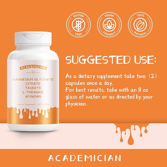 Magnesium Glycinate with Magnesium Citrate Capsules L-Theanine Supplement Magnesium Taurate Apigenin Supplement - 120 Count
