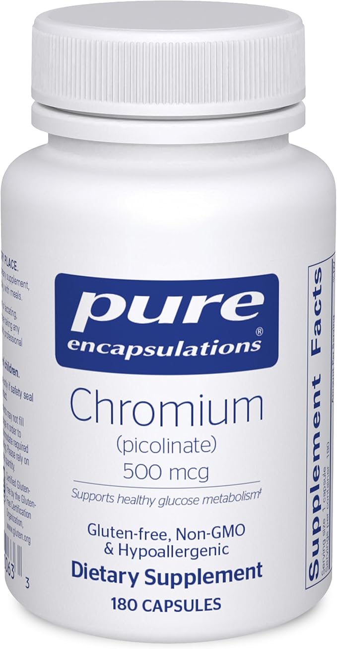Pure Encapsulations Chromium (Picolinate) 500 mcg - for Lipid & Carbohydrate Metabolism* - Mineral Supplement - Superior Absorption Chromium Supplement - Vegan & Gluten Free - 180 Capsules