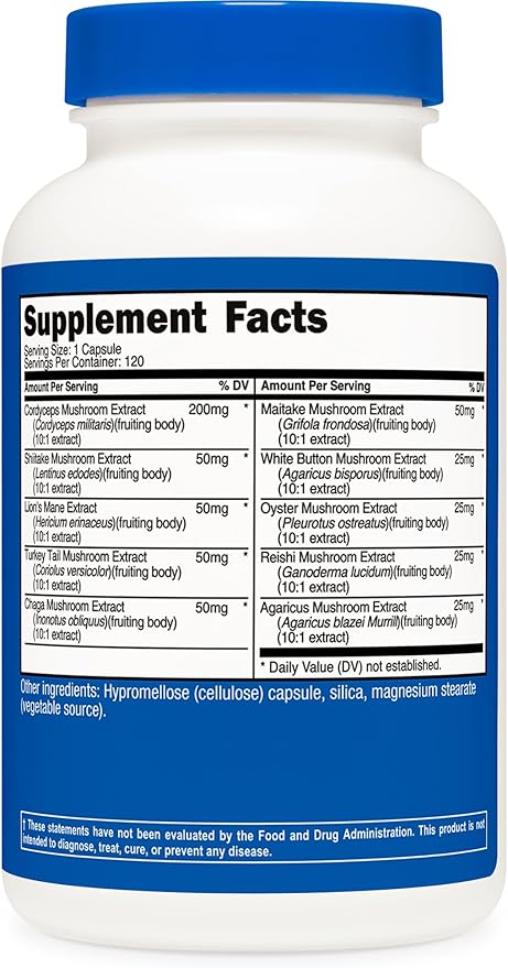 Nutricost Mushroom Complex Supplement 120 Capsules for 120 Servings Per Bottle - 10 Mushroom Blend (Includes Reishi, Maitake, Shiitake, Lion's Mane, and More) - Non-GMO and Gluten Free (Pack of 2)