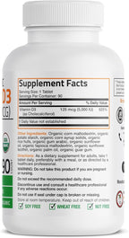 Bronson Vitamin D3 5000 IU Certified Organic Vitamin D Supplement, Non-GMO, USDA Certified, 90 Tablets