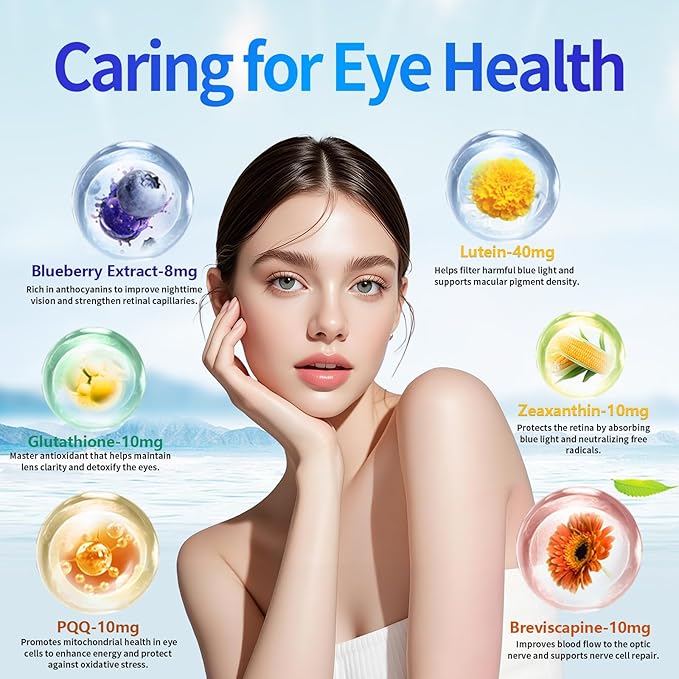 6-in-1 Eye Supplement with Lutein 40mg, Zeaxanthin 10mg, Eye Health Support Supplement for Adults – Blue Light Protection, Macula Support & Eye Strain Relief – 60 Softgels