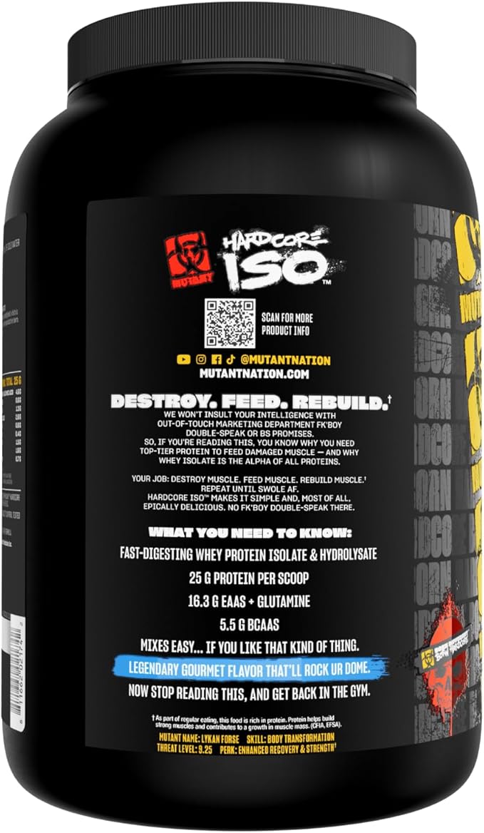 Mutant Hardcore ISO Whey Protein Isolate Powder Acts Fast to Help Recover, Build Muscle, Bulk and Strength, 1.6 lb Vanilla Ice Cream