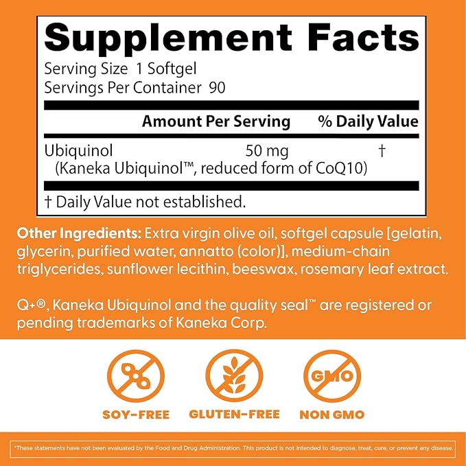 Doctor's Best Kaneka Ubiquinol 50 mg Supplement for Men & Women - Reduced Form CoQ10, Coenzyme Q10 50mg for Antioxidant & Heart Health Support, Non GMO, Gluten Free, Soy Free - 90 Softgels