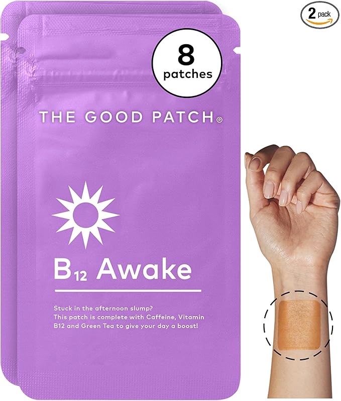 The Good Patch B12 Awake Patch, Caffeine, B12 and Green Tea Extract, Natural Plant Powered Wearable Wellness, Helps to Promote Energy (8 Total Patches)